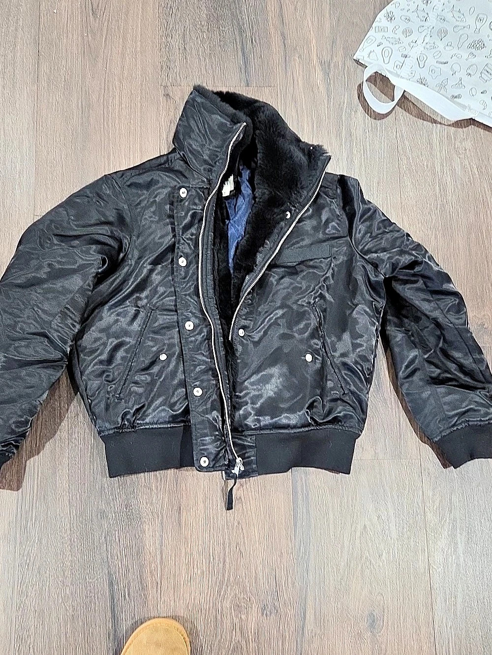 Gap Faux-Fur Lined Bomber Jacket Black
